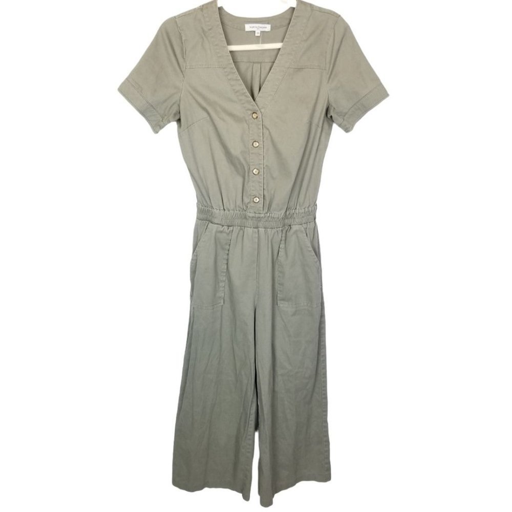 La Petite Francaise Paris Womens 38 (US 6) Olive Green Canvas Cropped Jumpsuit